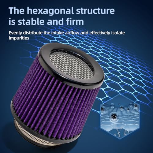 3" 3.5" 4" Inlet Car Replacement Cold Air Intake Filter 76mm 89mm 102mm 3 Sizes in 1 High Flow Performance Cone Air Filter (Purple) - color: Purple