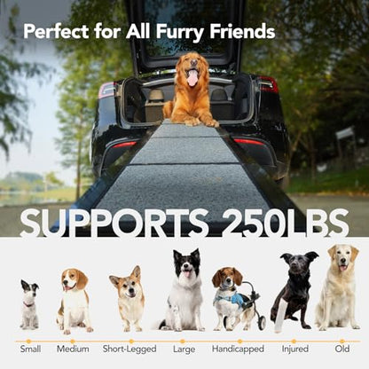 PetThem Dog Ramp for Cars, 71" L × 17.2" W, Extra-Long Foldable - size: 71" L x 17.2" W with Dog Pattern Upgraded