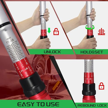 1 Inch Torque Wrench, 24 Tooth Torque Wrench 1'' Drive 200-1000FT.LB/271-1356.7N.M with a Solid Storage Case - size: 1''-1000FT.LB