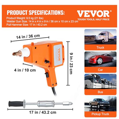 VEVOR Stud Welder Dent Repair Kit, 1600A Stud Welder Kit, 800VA Spot Welder Stud, 110V Welder Stud Kit, Stud Gun Dent Puller Kit with Complete Accessories, Dent Welder Repair for Auto Body Repairing