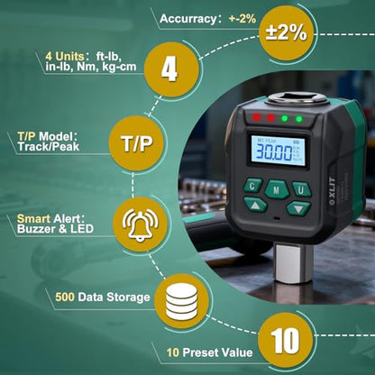 1/2" Digital Torque Wrench Adapter, ±2% Accuracy, 0.66-22 Ft-lb - size: 0.66-22 Ft-lb (0.9-30 Nm)