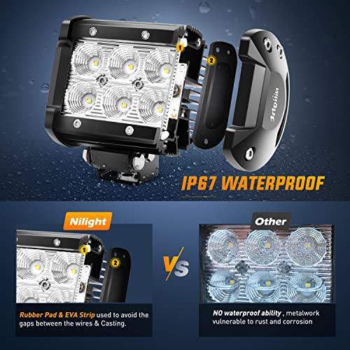 Nilight 2PCS 4 Inch Flood LED Light Pods Kit 18W - color: 2Pcs 18W 4Inch LED Flood Light w/5Pin Wiring Harness