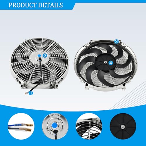 14'' Inch Chrome Universal Slim Fan Push Pull Electric Radiator 12V 90W High Performance Cooling Fan Mount Kit Set of 2 - color: Chrome, size: 14 Inch-2 Pieces