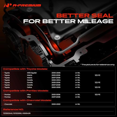 A-Premium Engine Valve Cover Kit Compatible with Toyota Corolla 2000-2008, Matrix 2003-2008, Celica 2000-2005, MR2 Spyder 2000-2005 & Pontiac Vibe 2003-2008 & Chevy Prizm 2000-2002, L4 1.8L