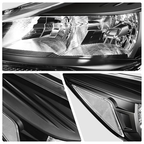 DNA MOTORING Headlight Assembly Compatible With 2013-2016 Ford Escape, Driver & Passenger Side, Black/Clear, HL-OH-FESC13-BK-CL1 - color: Black clear