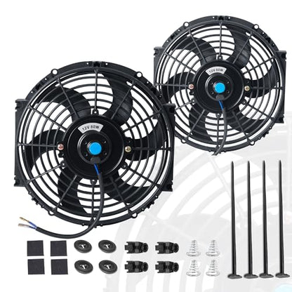 10 Inch 10” Black Universal Electric Radiator Slim Fan 12V 80W High Performance Cooling Push Pull w/Mounting Kit 2PCS - size: 10” 2PCS