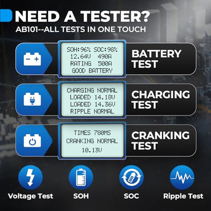 TOPDON AB101 Car Battery Tester 12V Load Tester on Cranking Charging System