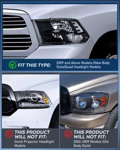 Nilight Headlight and Taillight Combo for 2009-2018 Dodge Ram - color: Black Housing + Clear Reflector w/Taillight