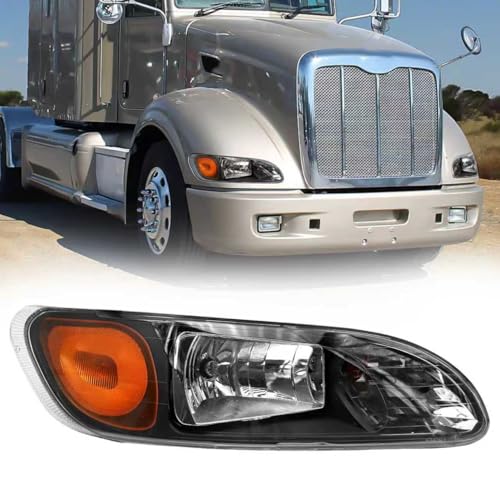 Headlight Fit 2005-2016 Peterbilt 387/386/384/325/330/335/337/340/348/382 - color: Black-Right