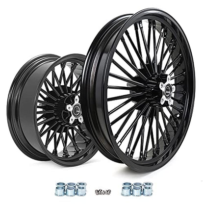 TOFR 21x3.5 16x5.5 Fat Spoke Black Wheels For Harley Softail Choppers 06-20 - color: Gloss Black, size: Front：21x3.5 Rear：16x5.5