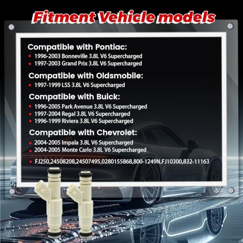 6-Pack Fuel Injectors Set | Compatible with Buick Riviera Regal Chevrolet Impala Monte Carlo Pontiac Bonneville Grand Prix 3.8L V6| Replaces FJ250 24508208 800-1249N - size: 6 X FJ250