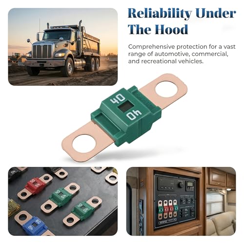 5Pcs AMI/Midi Fuse Kit - High Current Bolt-on Fuses for Battery Fuse Replacement - Heavy Duty Truck Fuses for Cars, RVs, Construction Vehicles & Marine Audio Systems (40A) - size: 40A
