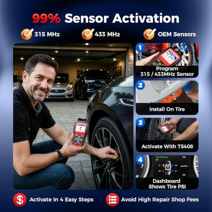 Autel TS408 TPMS Programming Tool, Tire Pressure Sensor Replacement Scanner
