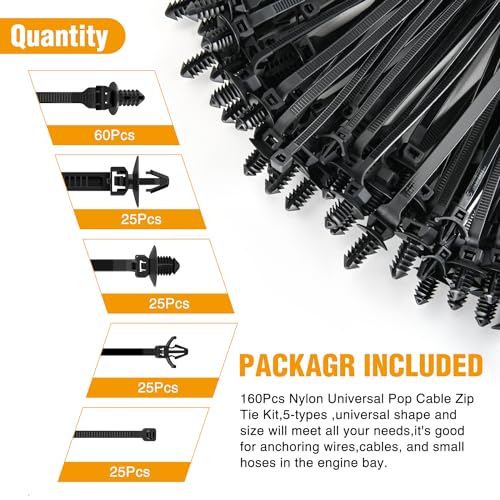 GOOACC Push Mount Cable Zip Ties Heavy Duty Nylon 5 Popular Sizes - color: 160pcs Push Mount Cable Zip Tie-5 Sizes