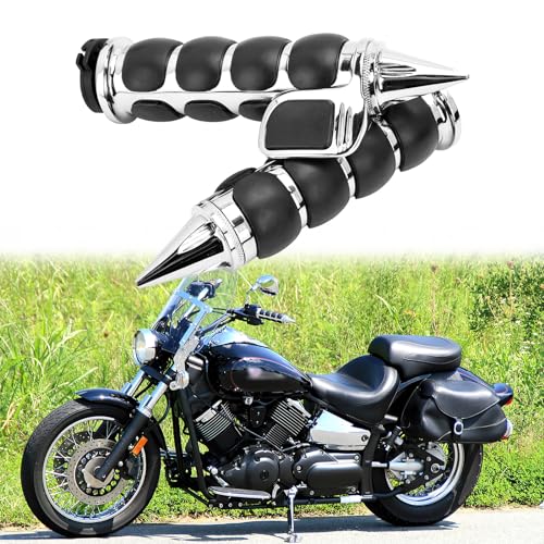DREAMIZER 25.4MM Motorcycle Handlebar Grips 1 inch Compatible with Honda Shadow Spirit 750 Valkyrie Fury VTX1300 VTX1800 VT400 VT750 VT1100 - Smooth - style: Piont-chrome With Big Throttle