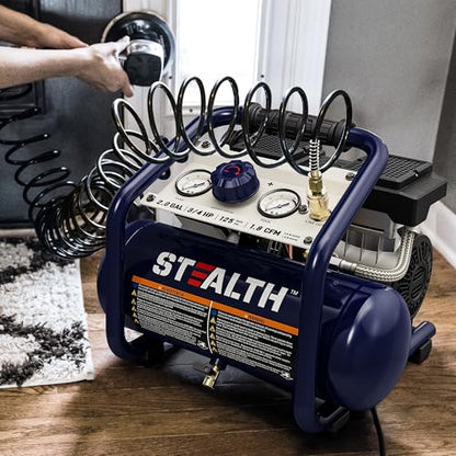 Stealth Air Compressor 2 Gallon, 3/4 HP Oil-Free Compressor, Less than 60dB Ultra Quiet Electric Air Compressor,Max 125 PSI Pressure for Tire Inflation,Nailing,Home DIY Project(SAQ-1234) - style: SAQ-1234
