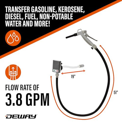DeWay Fuel Transfer Pump, Trigger Nozzle, 51in Rubber Hose, 3.8 GPM - style: Hand-Trigger Nozzle w/ Rubber Hose