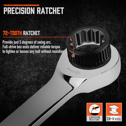 HORUSDY 9-Piece Extra Long Ratcheting Wrench Set, Double Box End Wrench Set with Tool Bag & Box, Metric 8-22mm, CR-V Steel - style: Long Ratcheting Wrench Set