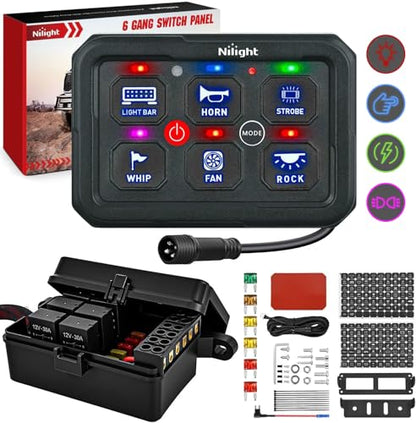 Nilight 6 Gang Switch Panel Blue 12V 60A Circuit Control System 4-Mode - color: Blue, size: 6 Gang Switch 4 Modes