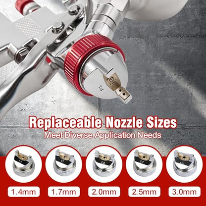 HVLP Spray Paint Gun Kits, Gravity Feed Automotive Paint Gun Kit with 5 Nozzles (1.4, 1.7, 2.0, 2.5, 3.0mm) and 1000cc Aluminum Cup. Suitable for Painting Cars - color: Silver Red