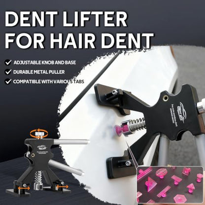 Dent Puller Kit - Paintless Dent Removal Tool with 100W Hot Glue Gun 10 Glue Sticks and 2-in-1 Slide Hammer T-Bar - for Car Body Repair Hail Damage Door Dings and Small Suction Cup - color: Black 01