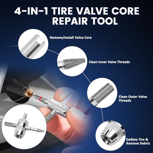 22PCS Tire Valve Stem Tool–Quick Change Valve Installer Kit with TR413/TR414 Valve Stems,Valve Stem Removal Tool,4-Way Valve Core Removal Tool,T-Handle Puller,Push Rod&Gloves–Fits Cars,Trucks and More