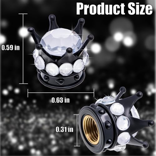4PCS Crown Bling Tire Stem Valve Caps, Crystal Diamond Car Wheel Tire Valve Caps Universal Copper Core Stem Covers for Cars, SUV, Trucks, Bikes, Motorcycles, Bicycles (Black & Silver) - color: Black & Silver