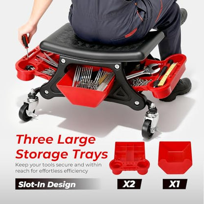 SUNROAD Mechanic Stool with Wheels Rolling Stool 300 lbs