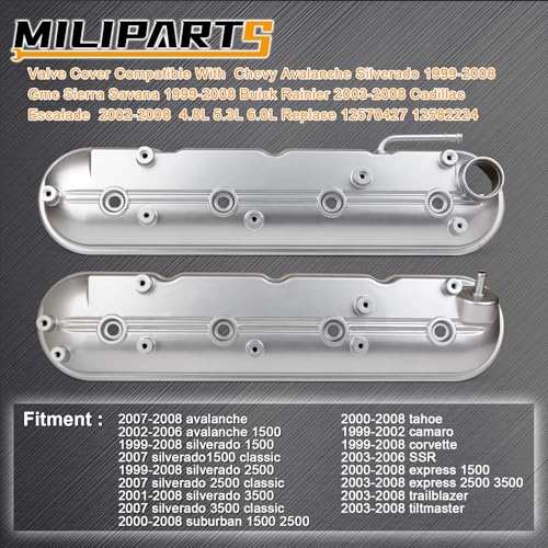 Valve Cover Compatible with Chevy Avalanche Silverado 1999-2008 Gmc Sierra Savana 1999-2008 Buick Rainier 2003-2008 Cadillac Escalade 2002-2008 4.8L 5.3L 6.0L Replace 12570427 12582224 - color: WHITE(Upgrade Aluminum)