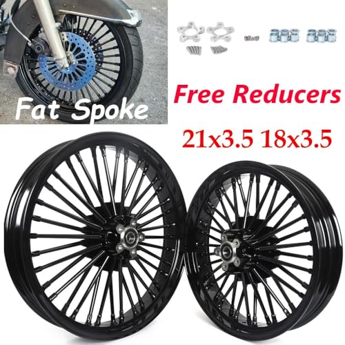 TOFR 21x3.5 18x3.5 Fat Spoke Wheels Black For Harley Touring Baggers 84-08 - color: Gloss Black, size: Front:21x3.5 Rear:18x3.5