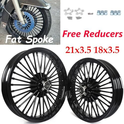 TOFR 21x3.5 18x3.5 Fat Spoke Wheels Black For Harley Touring Baggers 84-08 - color: Gloss Black, size: Front:21x3.5 Rear:18x3.5