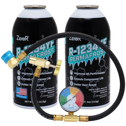 ZeroR® Permafrost for R1234YF AC Systems | Performance Booster | 2 Cans + 24" HD Can Tap Gauge - size: 2 Cans