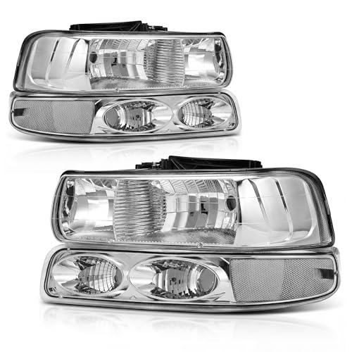 AUTOSAVER88 Headlights Compatible with 1999-2002 Silverado Chrome Housing - color: Chrome Clear
