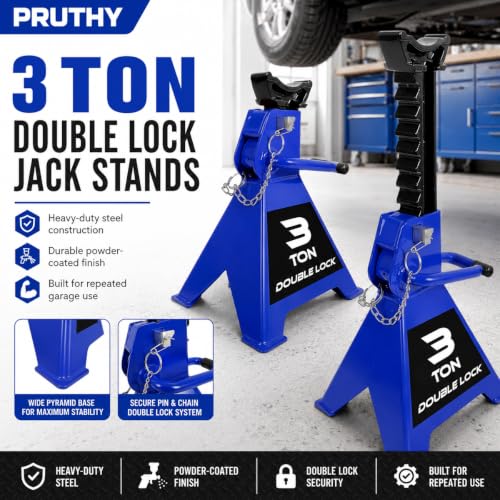 Jack Stands with Double Locking and Large Foot Base for Lifting SUVS Trailer Jack, Heavy Duty Steel Car Jack Stand, 3 Ton (6,600 lb) Capacity, Blue 1 Pair - color: Blue