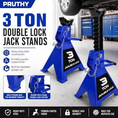 Jack Stands with Double Locking and Large Foot Base for Lifting SUVS Trailer Jack, Heavy Duty Steel Car Jack Stand, 3 Ton (6,600 lb) Capacity, Blue 1 Pair - color: Blue