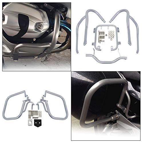 Worldmotop Engine Guard Highway Crash Bar Protector Replacement for BMW R1200RT R 1200RT 2004-2013 (Front and Rear-sliver) - size: Front and Rear-sliver