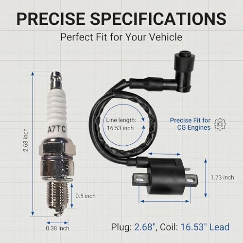 2 PCS Racing Ignition Coil with A7TC Spark Plug, High Performance Kit for CG Vertical Engine, 50-250cc ATV Dirt Bike Go Kart, Compatible with Motorcycle (Black)