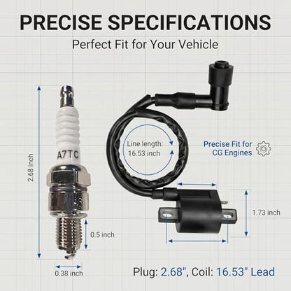 2 PCS Racing Ignition Coil with A7TC Spark Plug, High Performance Kit for CG Vertical Engine, 50-250cc ATV Dirt Bike Go Kart, Compatible with Motorcycle (Black)