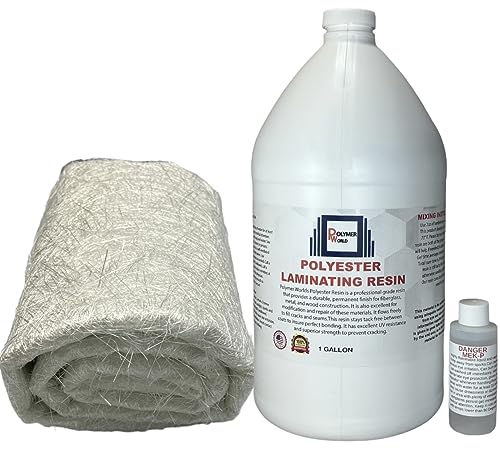 Polymer World- Polyester Resin 1.5x50x5 Yard Chopped Strand Mat, Fiberglass Kit for Boats, Cars, Surfboard, RV Canoes, Jetski,Watercraft, with MEKP - size: Poly Res 1.5x50x5 Yard Chopped Strand Mat