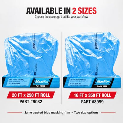 MAXIFILM 16ft x 350ft Roll of Blue Overspray Paintable Masking Plastic Sheeting -8 Micron, 0.3 Mil, Protective Masking Film Cover, Auto Painting, Cover Cloth Home Walls Furniture (1, 16ft x 350ft)