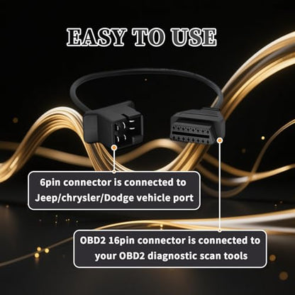 OBD1 to OBD2 Cable fit for Je-ep 6 Pin to 16 Pin OBD Diagnostic Adapter - style: Fit for jeep-6pin