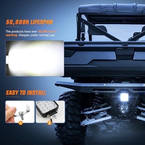 Nilight Ranger Backup Light 48W Flood Reverse Rear Lights Tractor LED Pod Lighting Plug and Play Kit Compatible with Polaris Ranger 1000 XP Crew 2018 2019 2020 2021 2022 2023 2024 - color: 48W Ranger Backup LED Light