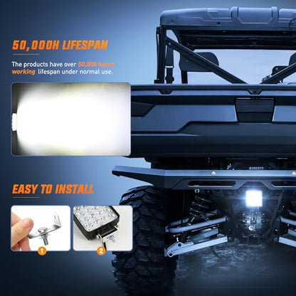 Nilight Ranger Backup Light 48W Flood Reverse Rear Lights Tractor LED Pod Lighting Plug and Play Kit Compatible with Polaris Ranger 1000 XP Crew 2018 2019 2020 2021 2022 2023 2024 - color: 48W Ranger Backup LED Light