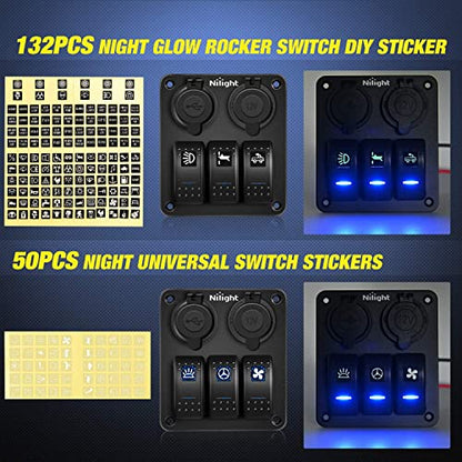 Nilight - 90115C 3 Gang Rocker Switch Panel Waterproof Pre-Wired Aluminum Switch Panel with Dual USB Charger Socket & Cigarette Lighter Socket 12V 24VDC ON Off Switch Panel for Cars Rvs Trucks