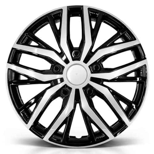 17-Inch Silver ABS Hubcaps with Steel Rings & Adjusters, Patented Design, Universal Fit, Set of 4 Wheel Covers (Silver-Black) - color: Silver-Black