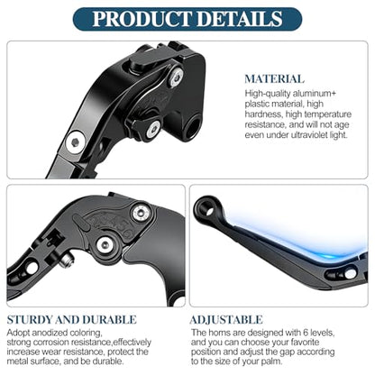 for Suzuki GSX-R 600 750(2006-2024) 1000R(2009-2024) GSX-R 1000(2005-2006) Motorcycle Brake and Clutch Lever Set Adjustable CNC Aluminum Replacement Clutch Levers(Black) - color: Black