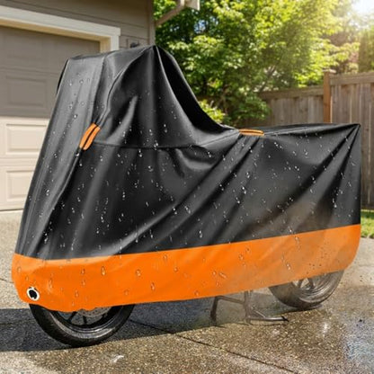Motorcycle Cover, All-Weather Waterproof with Windproof & Dustproof Protection, 210D Oxford Fabric with Sealed Strip, Outdoor Protective Cover for Motorcycle/Electric Scooter