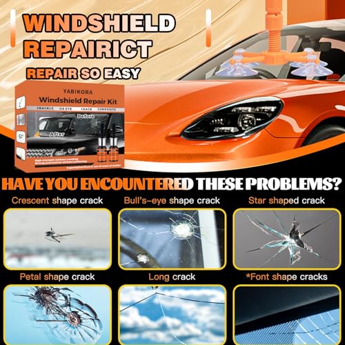 Windshield Chip Repair Kit, Windshield Repair Kit for Chips and Cracks, Glass Filler Resin Liquid Fix for Car/Home Glass Mirror(Star/Linear/Bullseye Cracks), 2pcs / 1Set