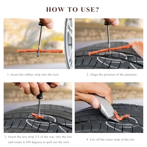 50 PCS Tire Repair Strings, 4" × 1/4" Auto Tire Plug Insert String Self Vulcanizing Strips Kit, Heavy Duty Rubber Repair Plugs for Car Truck Motorcycle Tubeless Tires