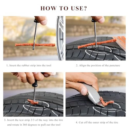 50 PCS Tire Repair Strings, 4" × 1/4" Auto Tire Plug Insert String Self Vulcanizing Strips Kit, Heavy Duty Rubber Repair Plugs for Car Truck Motorcycle Tubeless Tires